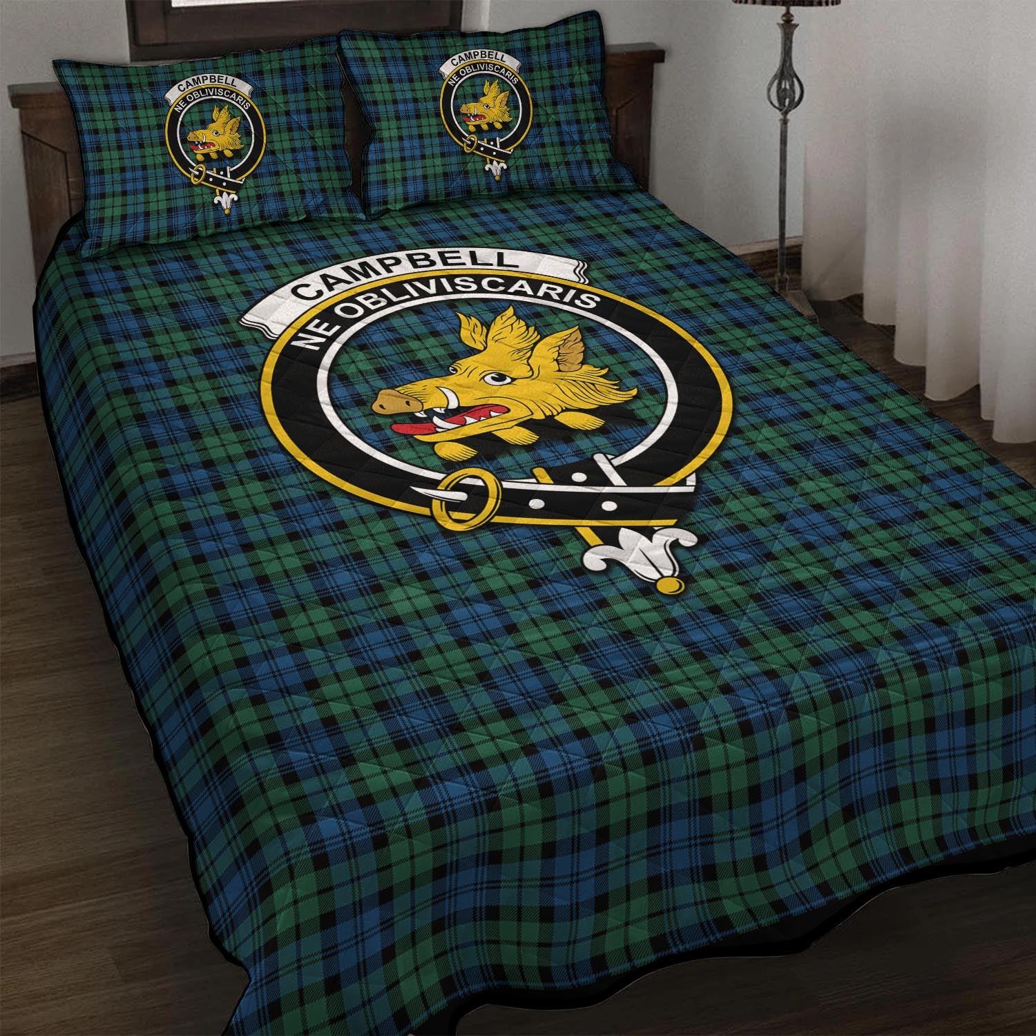 Campbell Ancient 02 Tartan Quilt Bed Set with Family Crest - Tartan Vibes Clothing