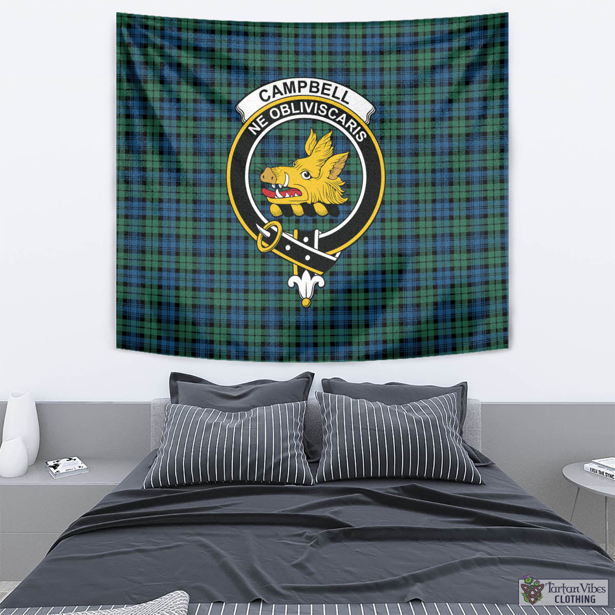 Tartan Vibes Clothing Campbell Ancient 02 Tartan Tapestry Wall Hanging and Home Decor for Room with Family Crest