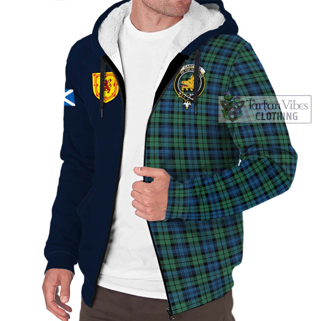 Tartan Vibes Clothing Campbell Ancient 02 Tartan Sherpa Hoodie with Scottish Lion Royal Arm Half Style