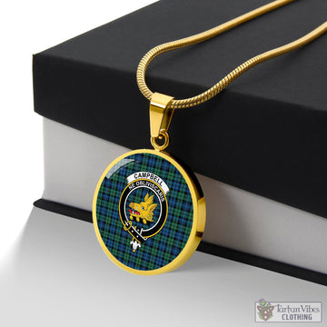 Campbell Ancient 02 Tartan Circle Necklace with Family Crest