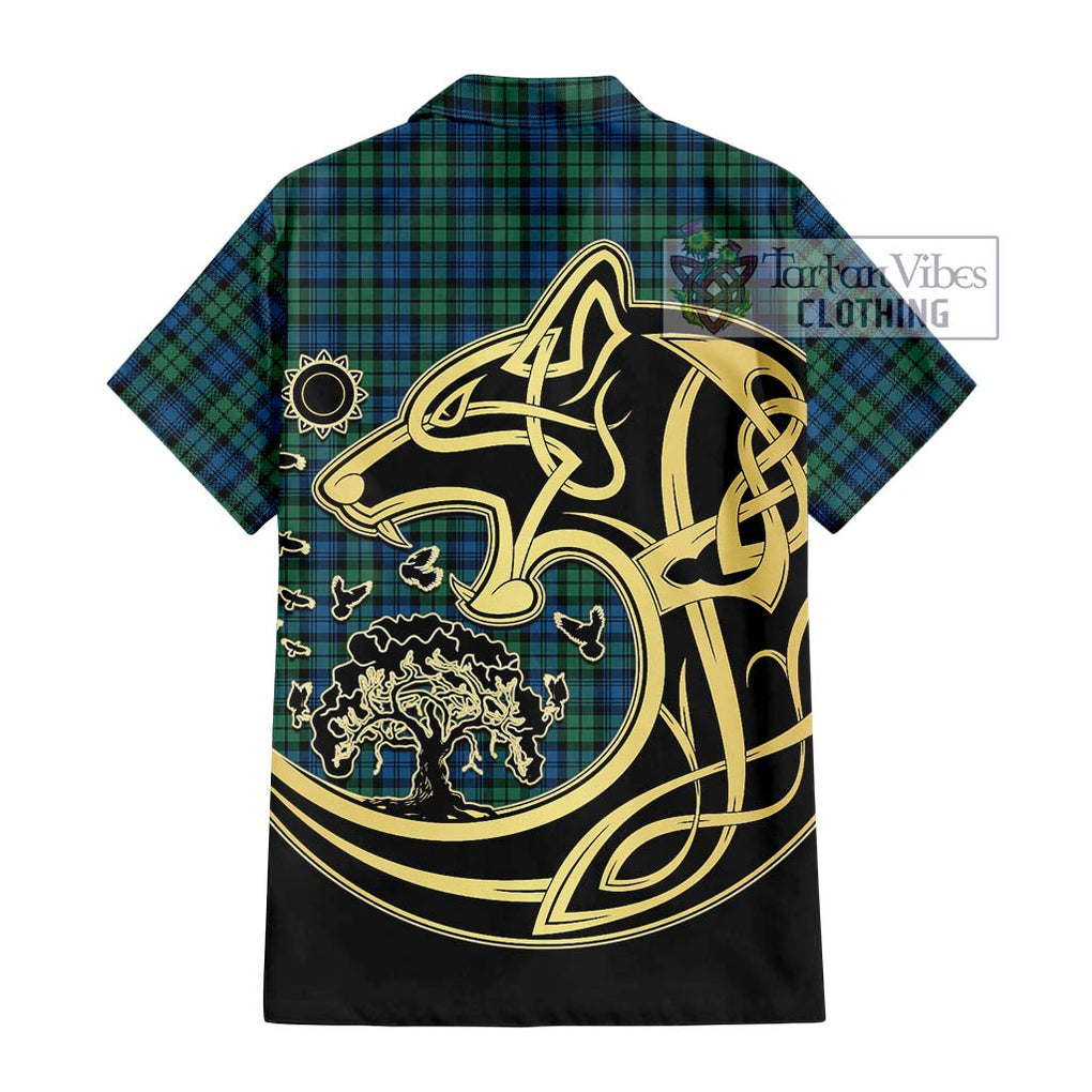 Campbell Ancient 02 Tartan Short Sleeve Button Shirt with Family Crest Celtic Wolf Style - Tartan Vibes Clothing