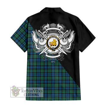 Campbell Ancient 02 Tartan Short Sleeve Button Shirt with Family Crest and Military Logo Style