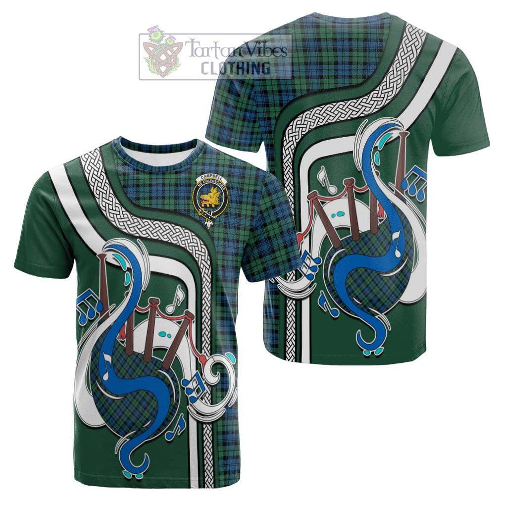 Tartan Vibes Clothing Campbell Ancient 02 Tartan Cotton T-shirt with Epic Bagpipe Style