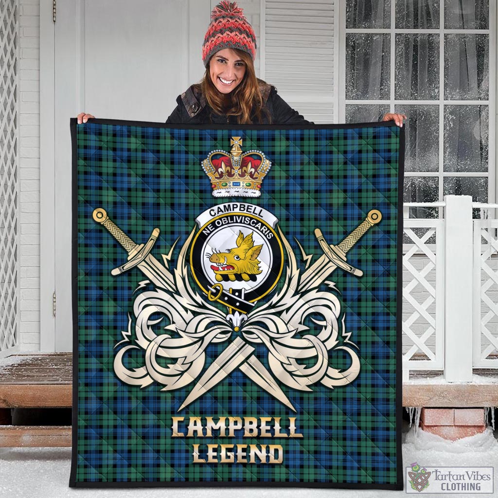 Tartan Vibes Clothing Campbell Ancient 02 Tartan Quilt with Clan Crest and the Golden Sword of Courageous Legacy