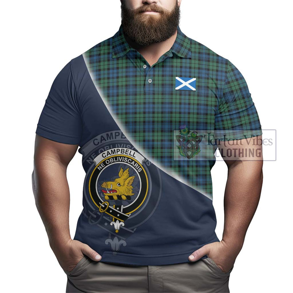 Campbell Ancient 02 Tartan Polo Shirt with Personalised National Flag and Family Crest Half Style - Tartanvibesclothing Shop