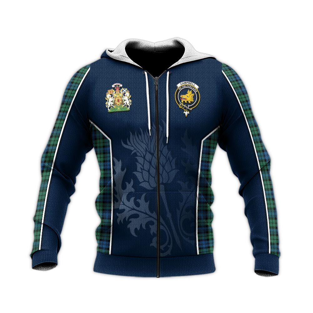 Tartan Vibes Clothing Campbell Ancient 02 Tartan Knitted Hoodie with Family Crest and Scottish Thistle Vibes Sport Style