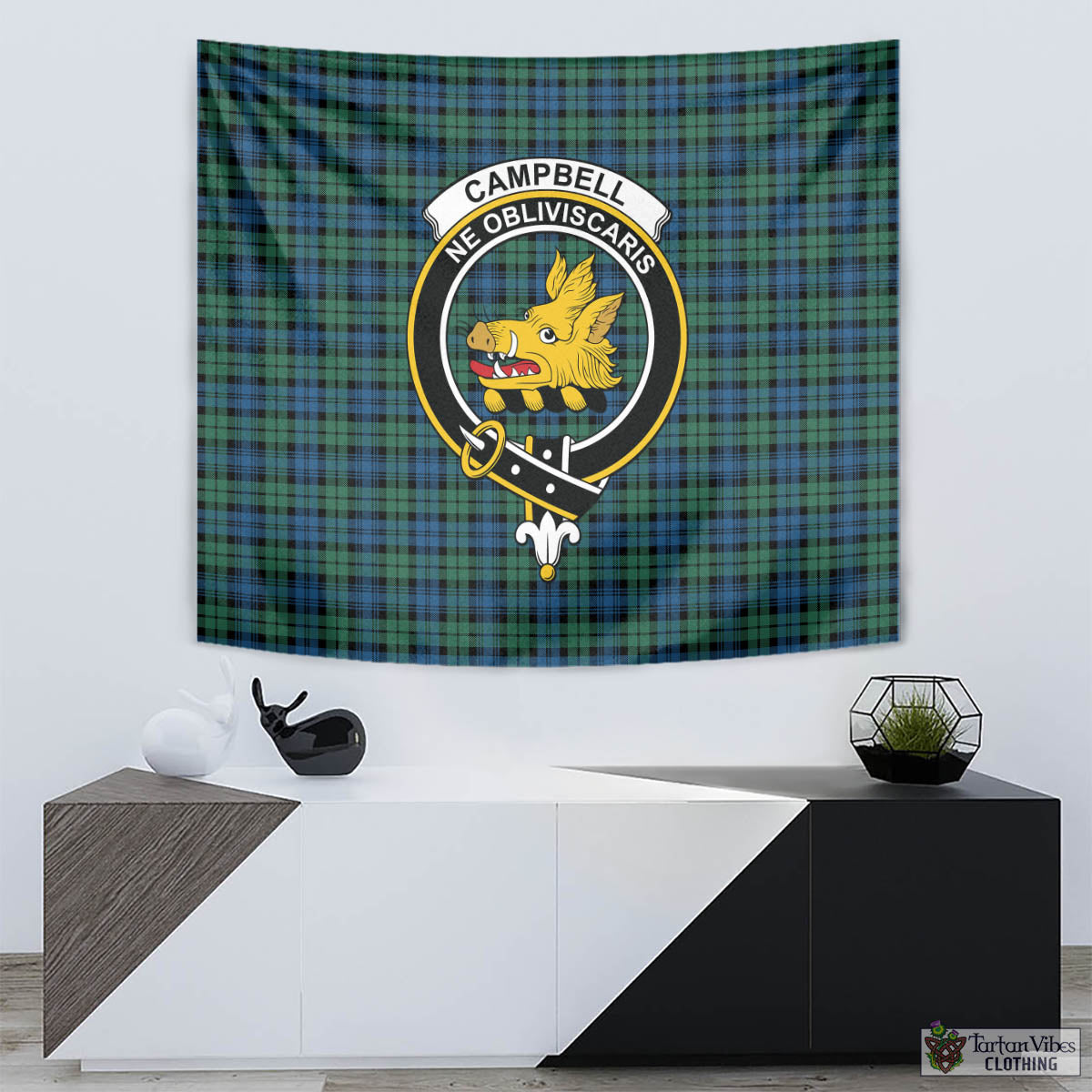 Tartan Vibes Clothing Campbell Ancient 02 Tartan Tapestry Wall Hanging and Home Decor for Room with Family Crest