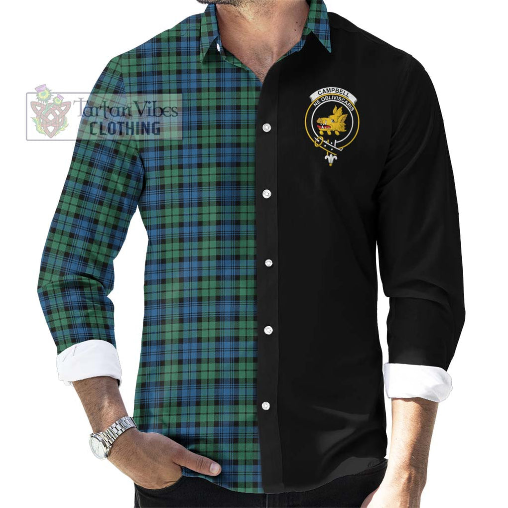 Campbell Ancient 02 Tartan Long Sleeve Button Shirt with Family Crest and Half Of Me Style - Tartanvibesclothing Shop