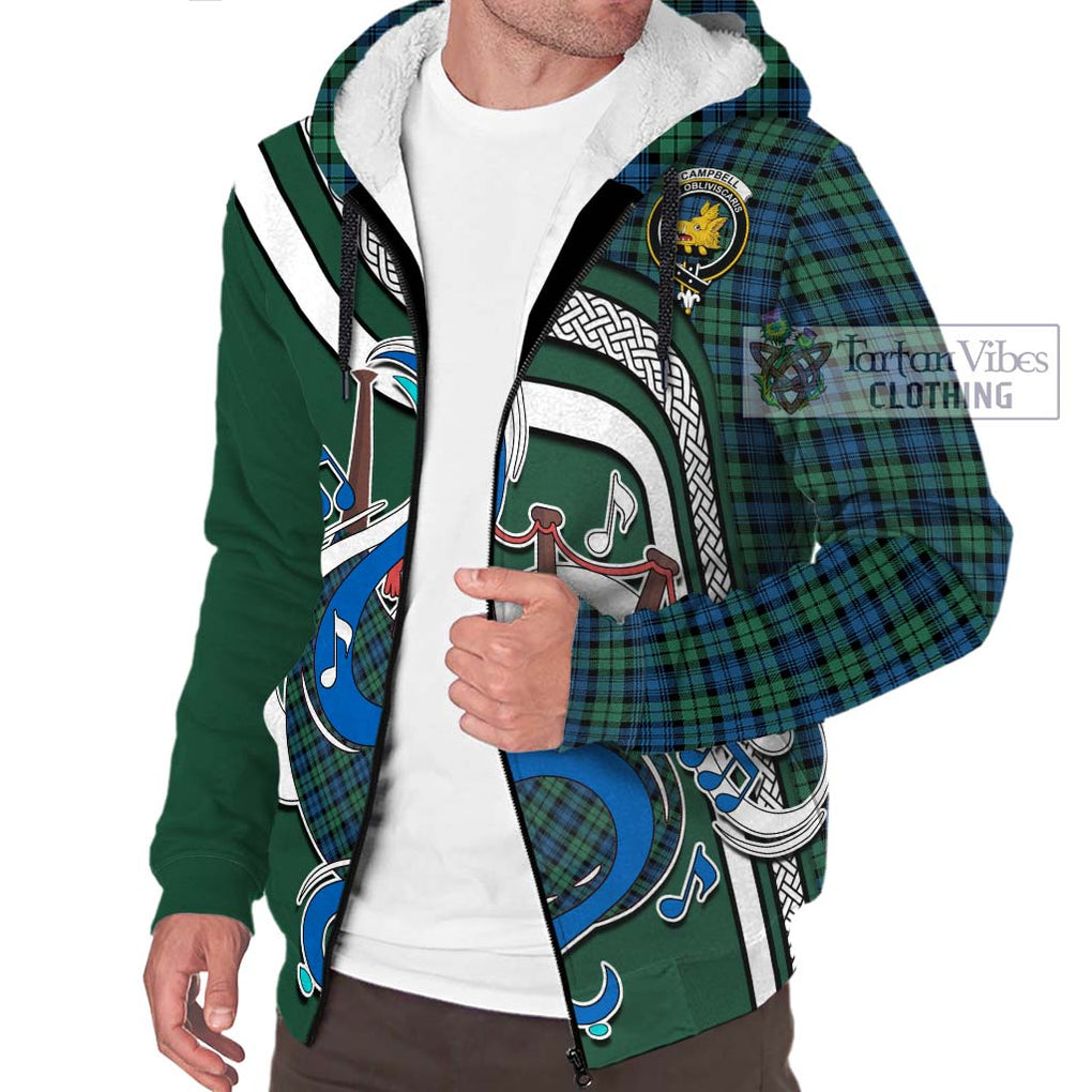 Campbell Ancient 02 Tartan Sherpa Hoodie with Epic Bagpipe Style Unisex - Tartanvibesclothing Shop