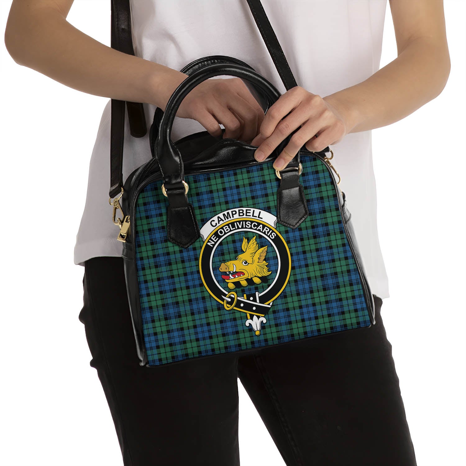 Campbell Ancient 02 Tartan Shoulder Handbags with Family Crest - Tartanvibesclothing