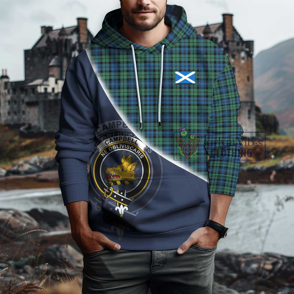 Campbell Ancient 02 Tartan Hoodie with Personalised National Flag and Family Crest Half Style - Tartanvibesclothing Shop