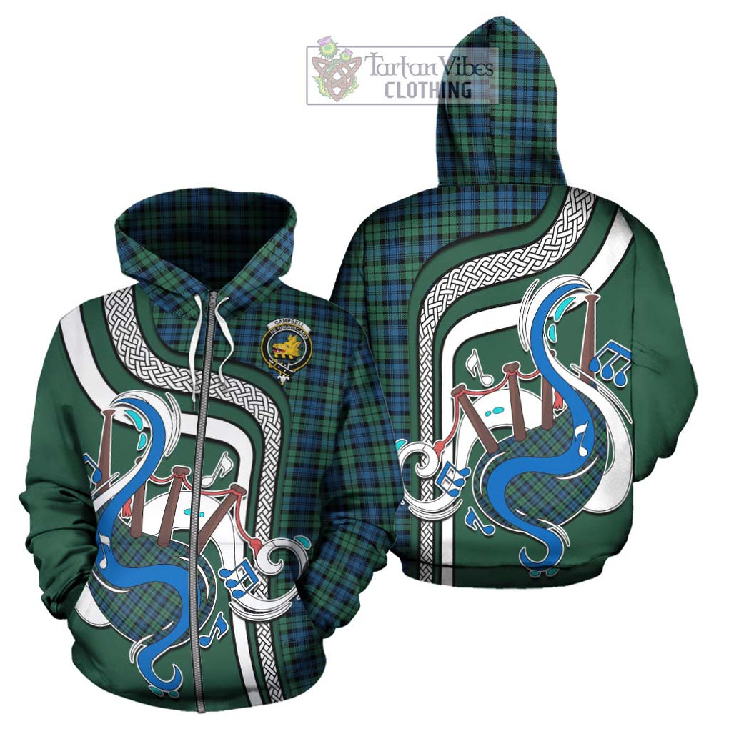 Campbell Ancient 02 Tartan Hoodie with Epic Bagpipe Style - Tartanvibesclothing Shop