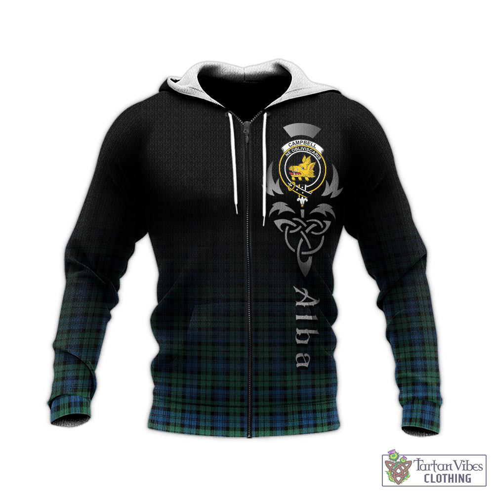 Tartan Vibes Clothing Campbell Ancient 02 Tartan Knitted Hoodie Featuring Alba Gu Brath Family Crest Celtic Inspired