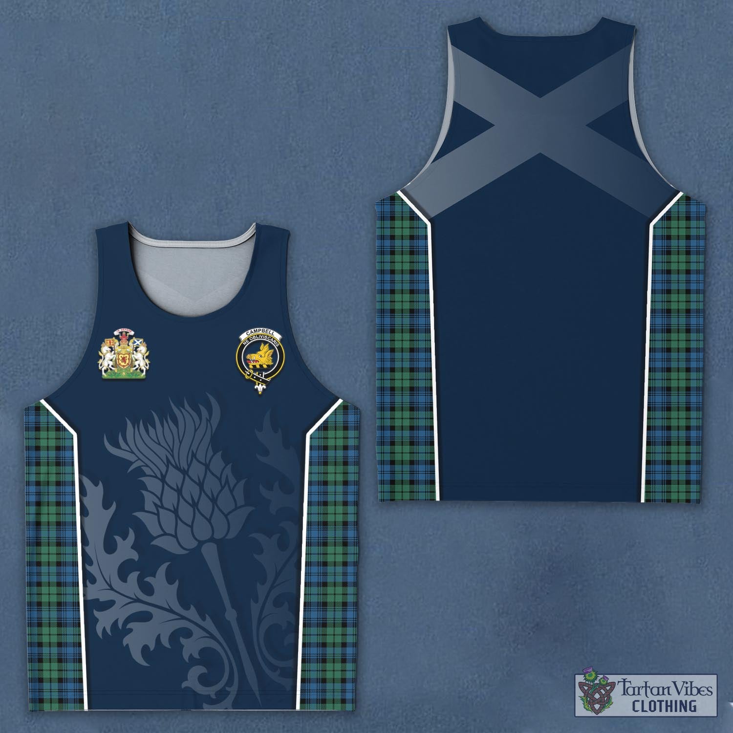 Tartan Vibes Clothing Campbell Ancient 02 Tartan Men's Tanks Top with Family Crest and Scottish Thistle Vibes Sport Style