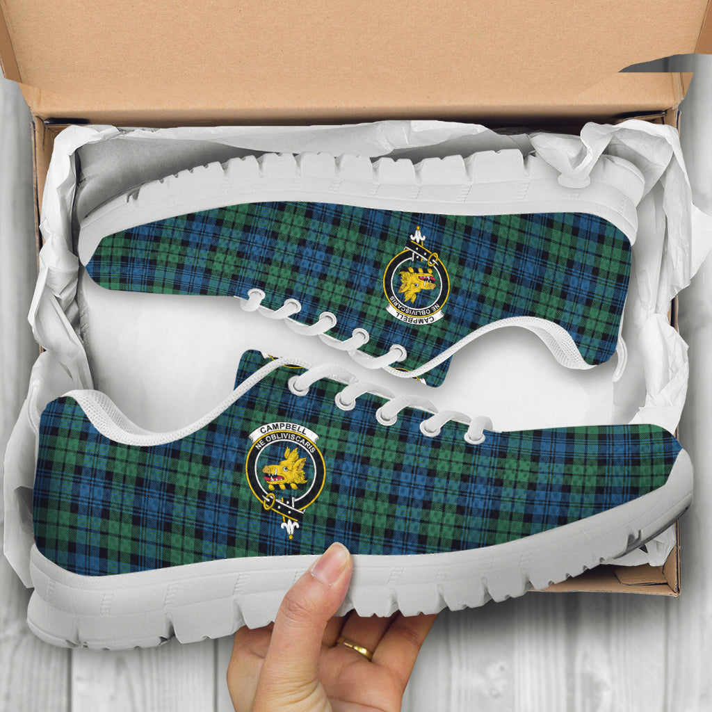 Campbell Ancient 02 Tartan Sneakers with Family Crest - Tartan Vibes Clothing