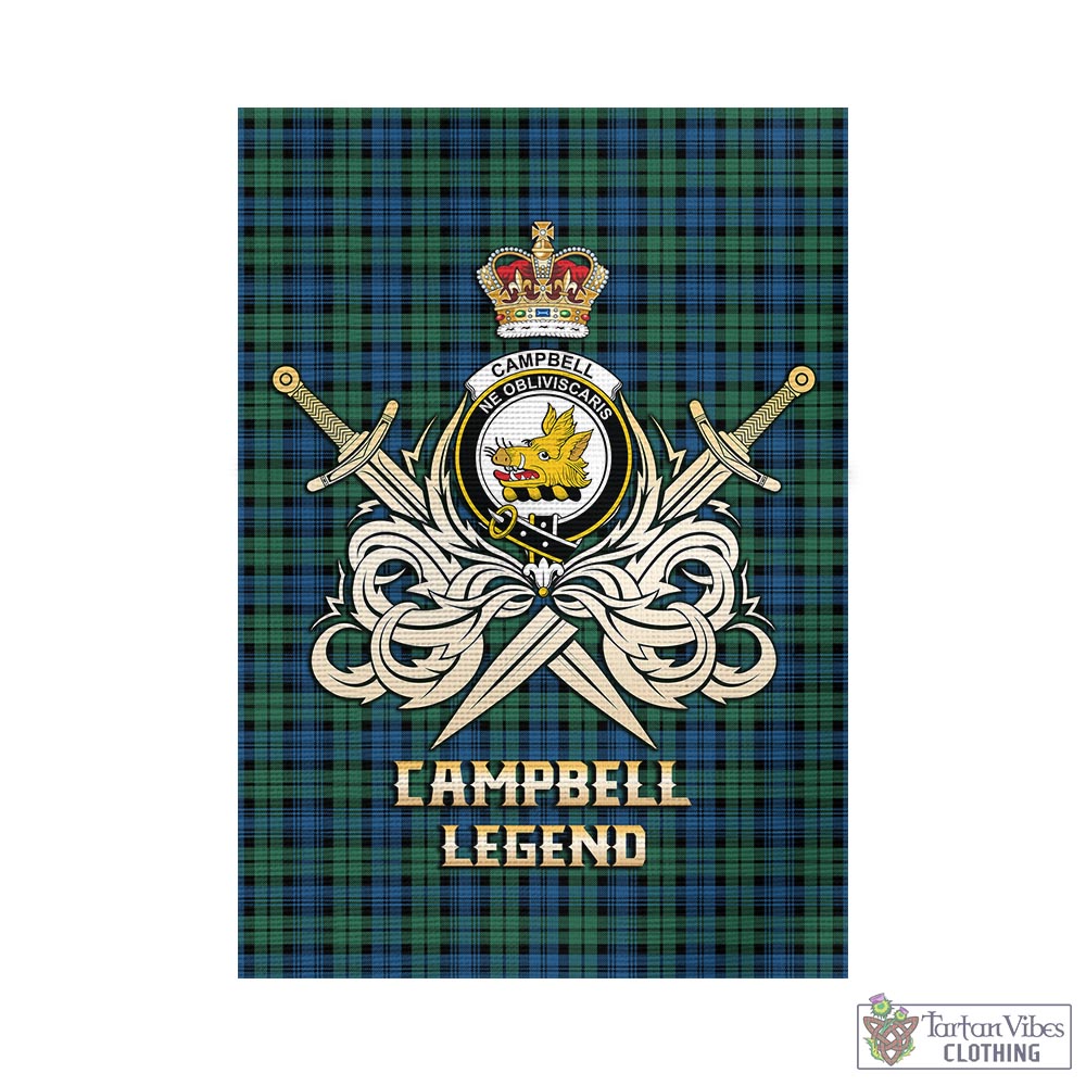 Tartan Vibes Clothing Campbell Ancient 02 Tartan Flag with Clan Crest and the Golden Sword of Courageous Legacy