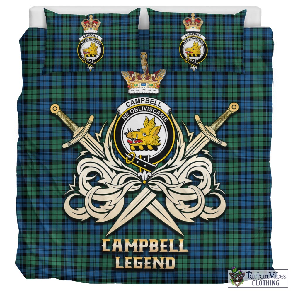 Tartan Vibes Clothing Campbell Ancient 02 Tartan Bedding Set with Clan Crest and the Golden Sword of Courageous Legacy