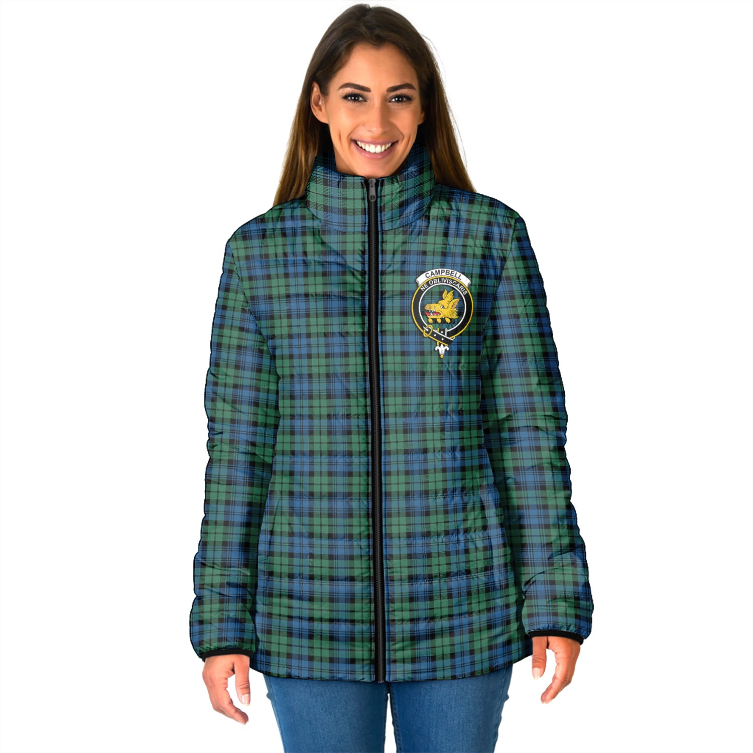 Campbell Ancient 02 Tartan Padded Jacket with Family Crest - Tartan Vibes Clothing