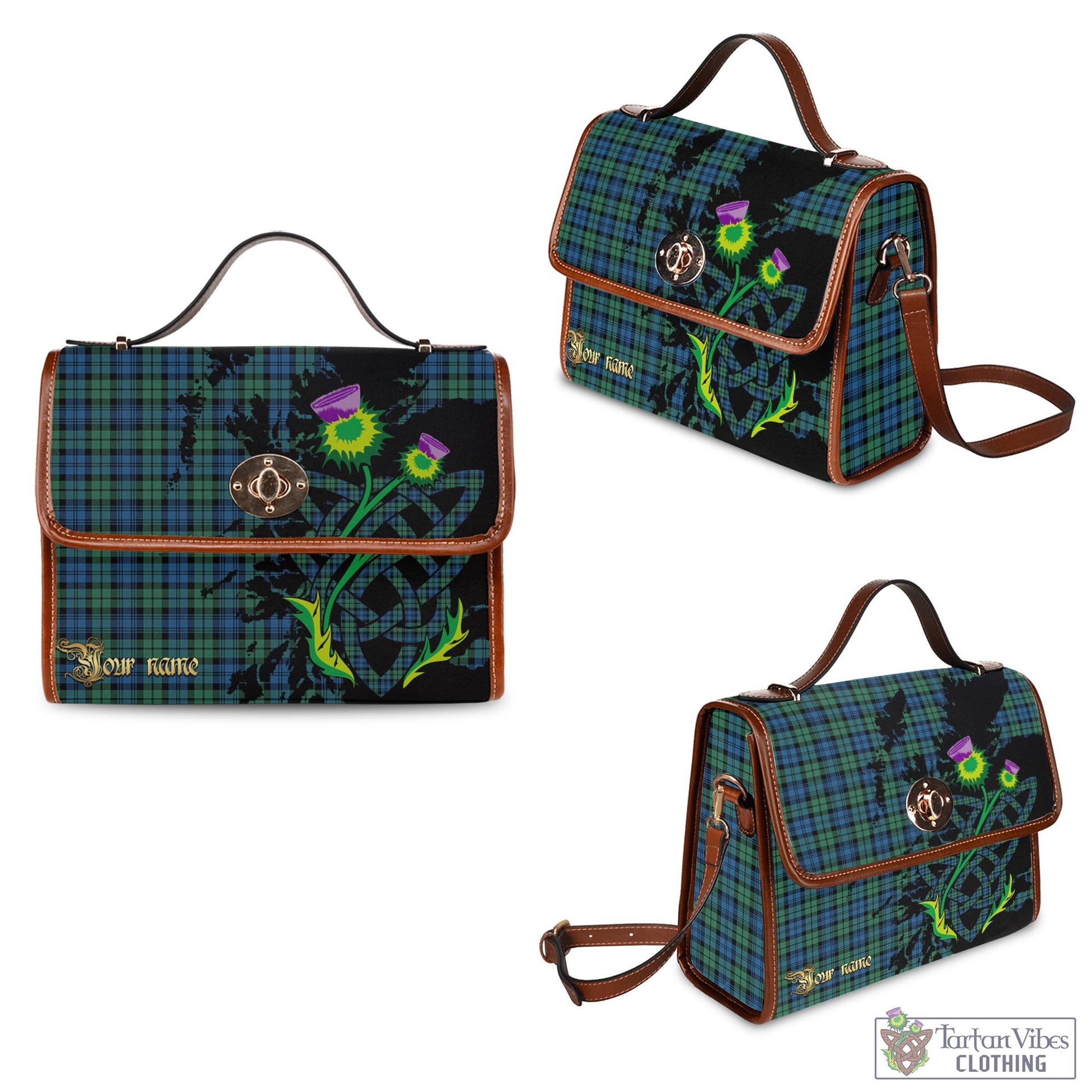 Tartan Vibes Clothing Campbell Ancient #02 Tartan Waterproof Canvas Bag with Scotland Map and Thistle Celtic Accents