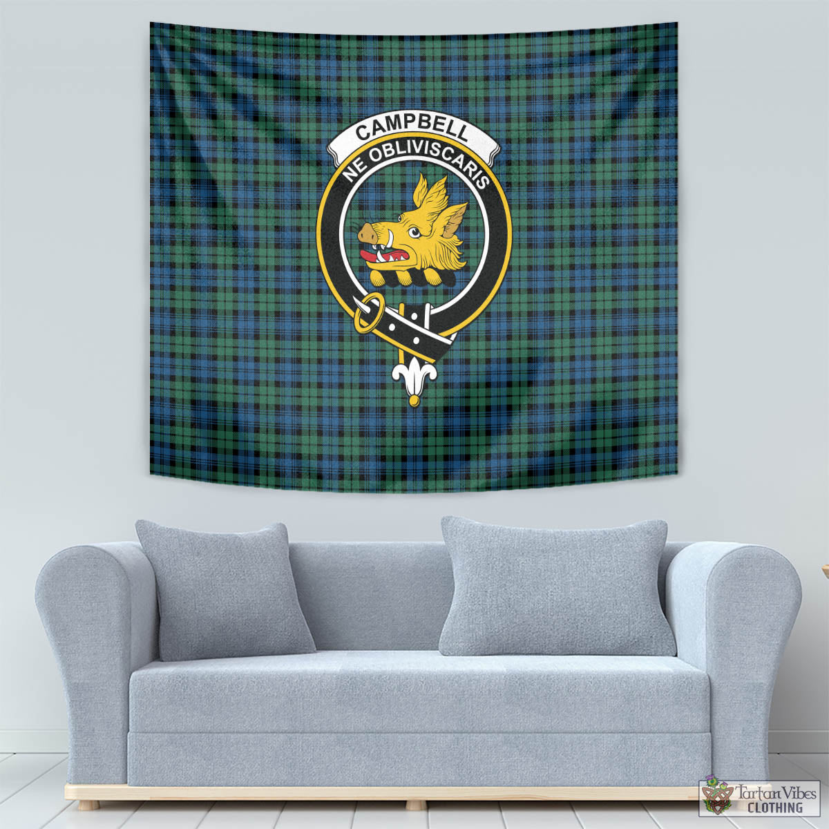 Tartan Vibes Clothing Campbell Ancient 02 Tartan Tapestry Wall Hanging and Home Decor for Room with Family Crest