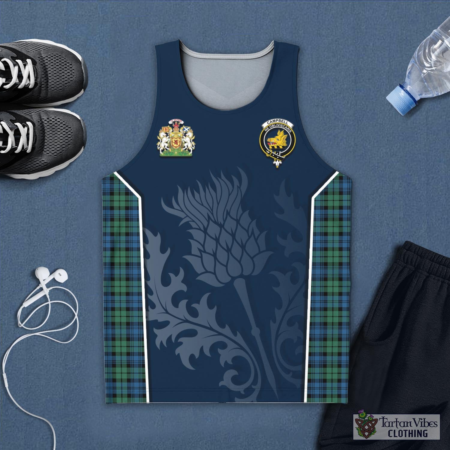 Tartan Vibes Clothing Campbell Ancient 02 Tartan Men's Tanks Top with Family Crest and Scottish Thistle Vibes Sport Style