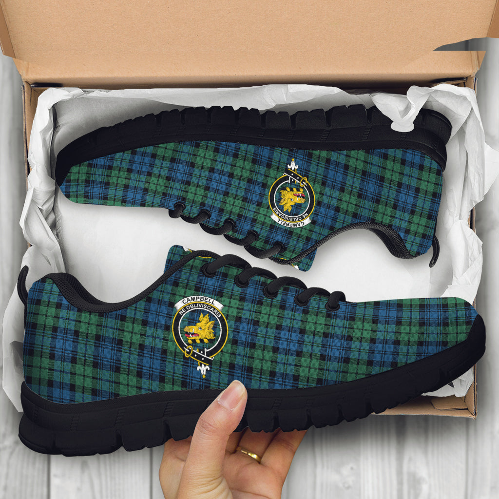 Campbell Ancient 02 Tartan Sneakers with Family Crest - Tartan Vibes Clothing