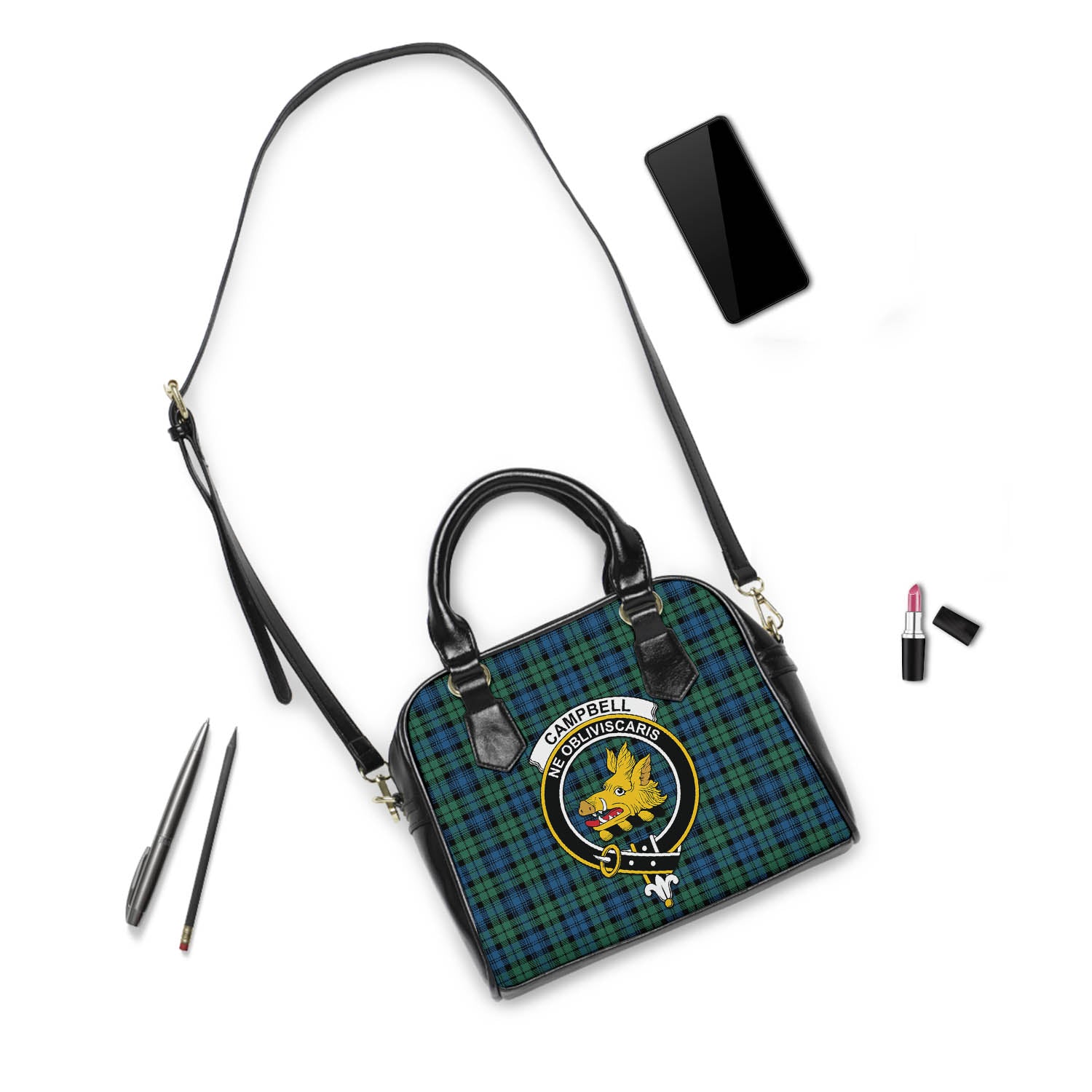 Campbell Ancient 02 Tartan Shoulder Handbags with Family Crest - Tartanvibesclothing