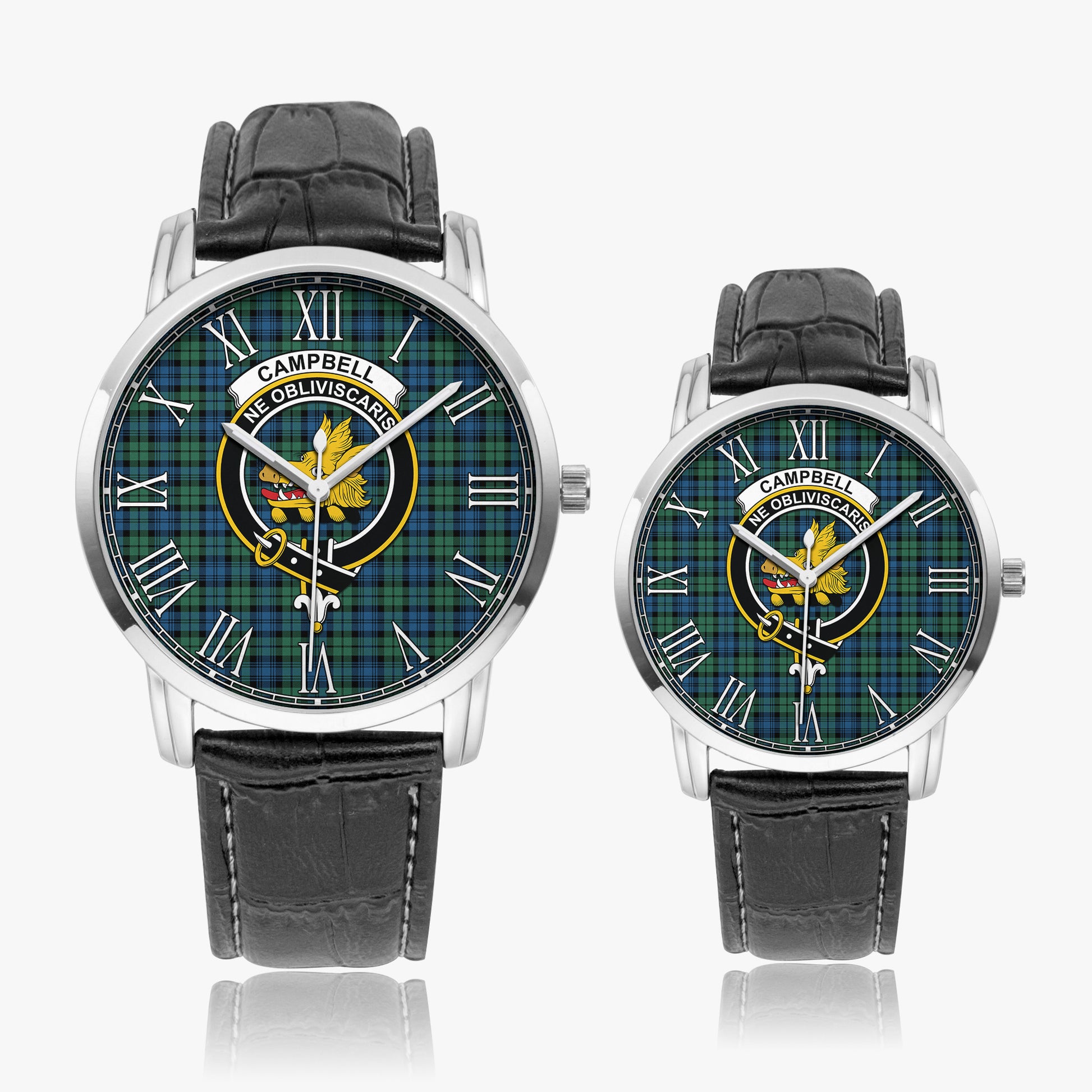 Campbell Ancient 02 Tartan Family Crest Leather Strap Quartz Watch - Tartanvibesclothing