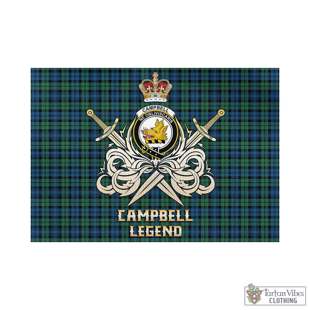 Tartan Vibes Clothing Campbell Ancient 02 Tartan Flag with Clan Crest and the Golden Sword of Courageous Legacy