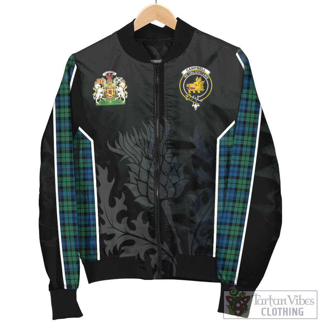 Tartan Vibes Clothing Campbell Ancient 02 Tartan Bomber Jacket with Family Crest and Scottish Thistle Vibes Sport Style