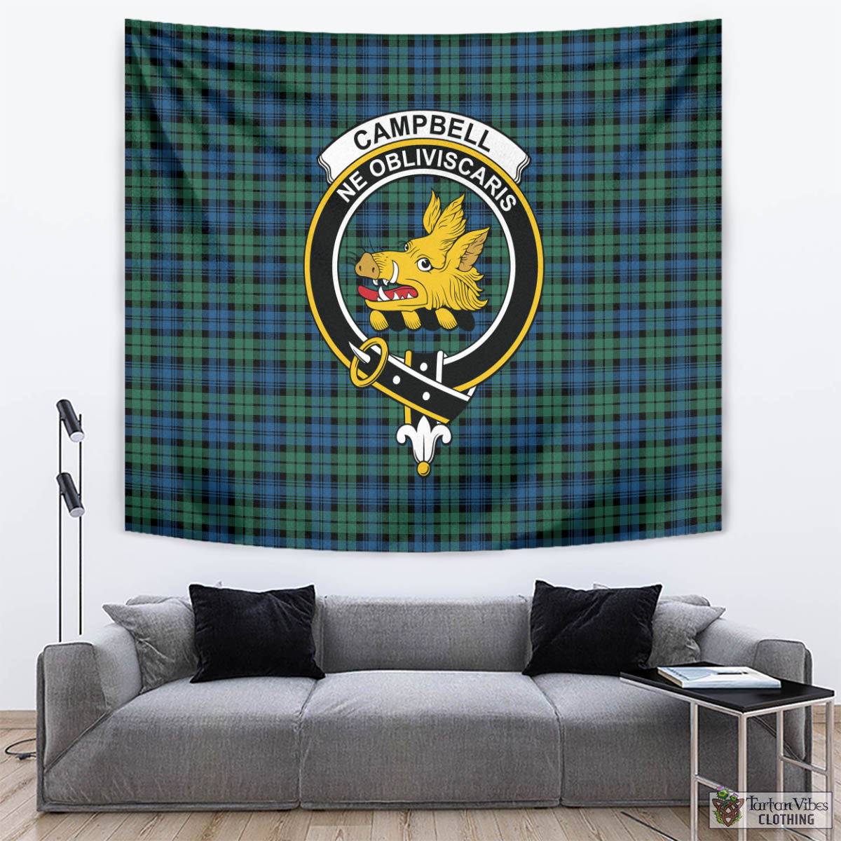 Tartan Vibes Clothing Campbell Ancient 02 Tartan Tapestry Wall Hanging and Home Decor for Room with Family Crest