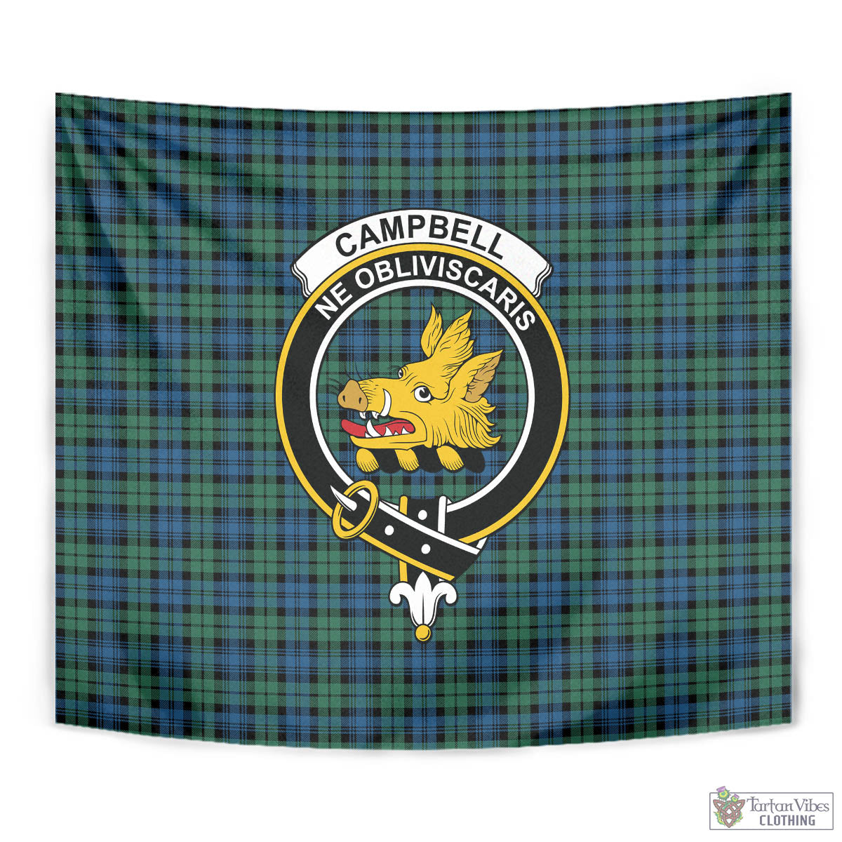 Tartan Vibes Clothing Campbell Ancient 02 Tartan Tapestry Wall Hanging and Home Decor for Room with Family Crest