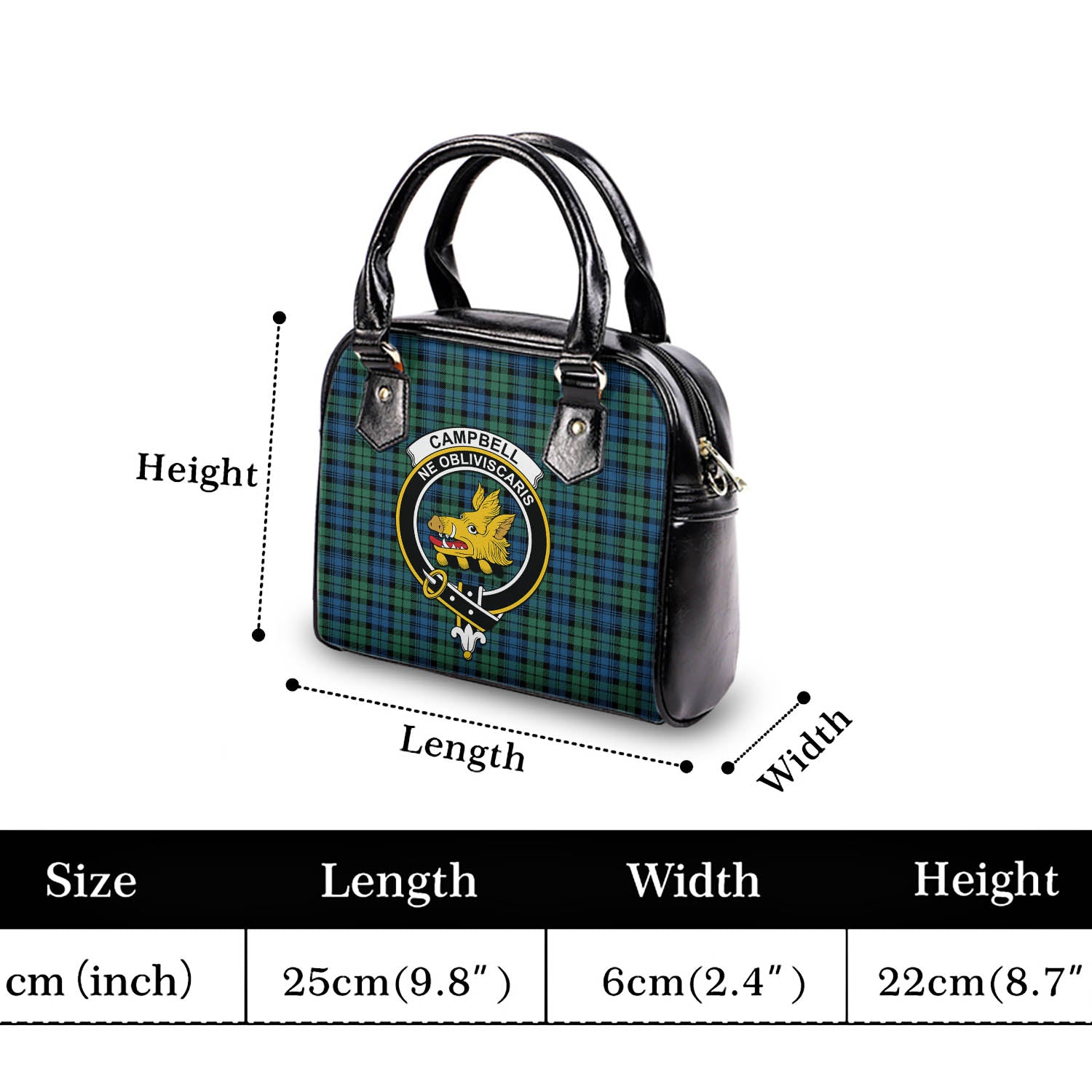 Campbell Ancient 02 Tartan Shoulder Handbags with Family Crest - Tartanvibesclothing