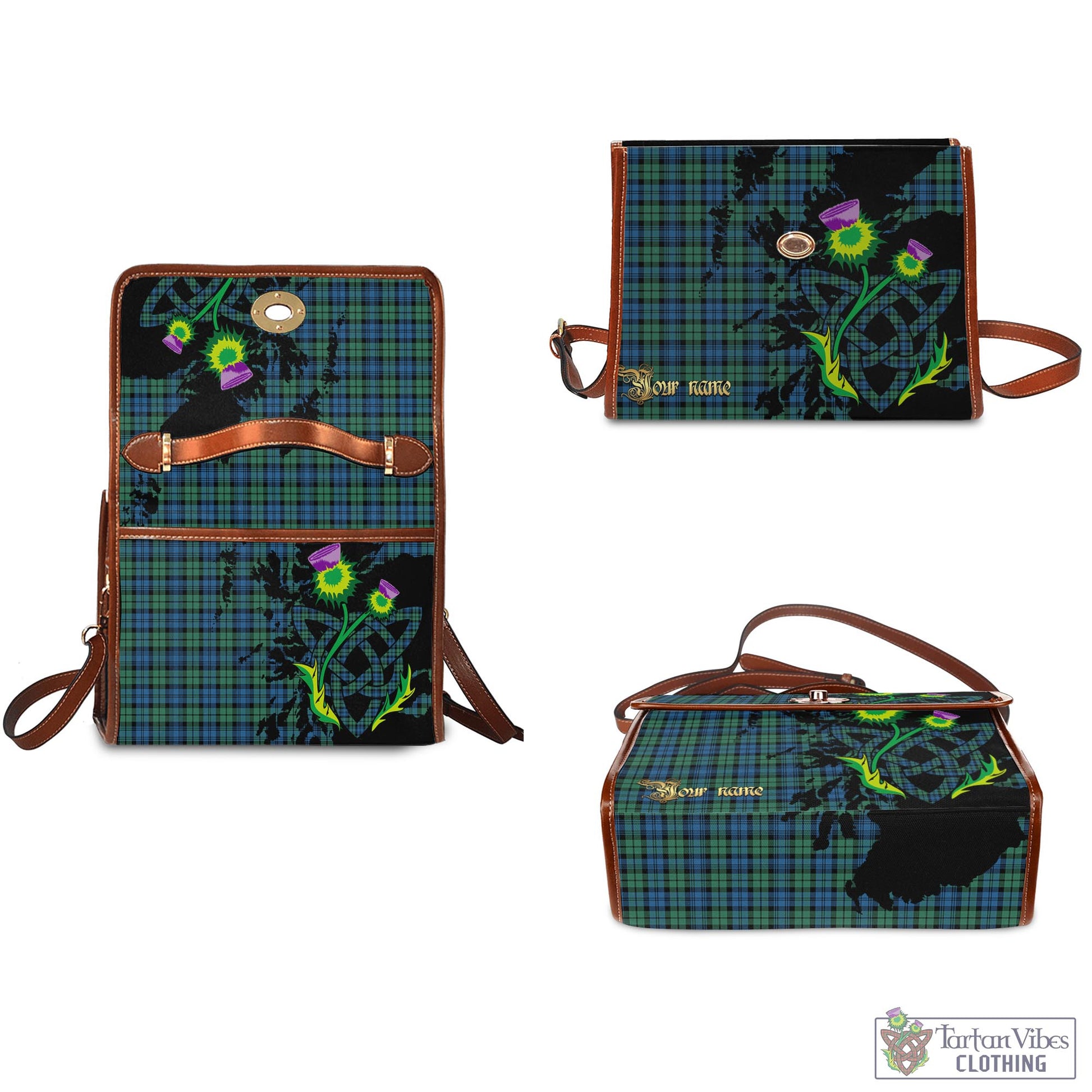 Tartan Vibes Clothing Campbell Ancient #02 Tartan Waterproof Canvas Bag with Scotland Map and Thistle Celtic Accents