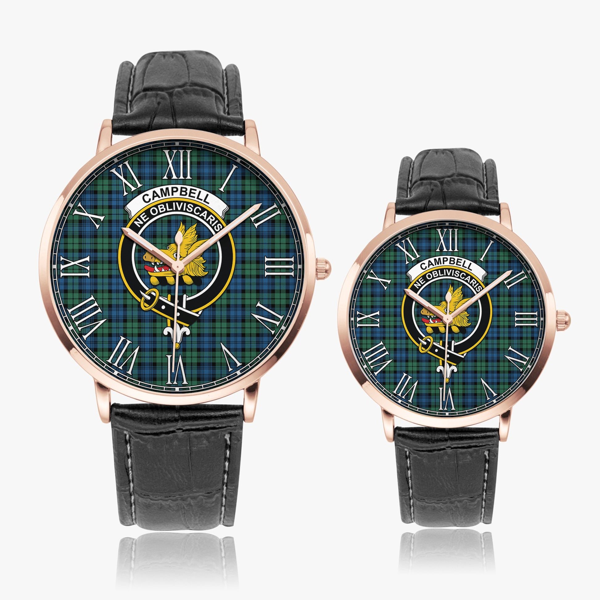 Campbell Ancient 02 Tartan Family Crest Leather Strap Quartz Watch - Tartanvibesclothing