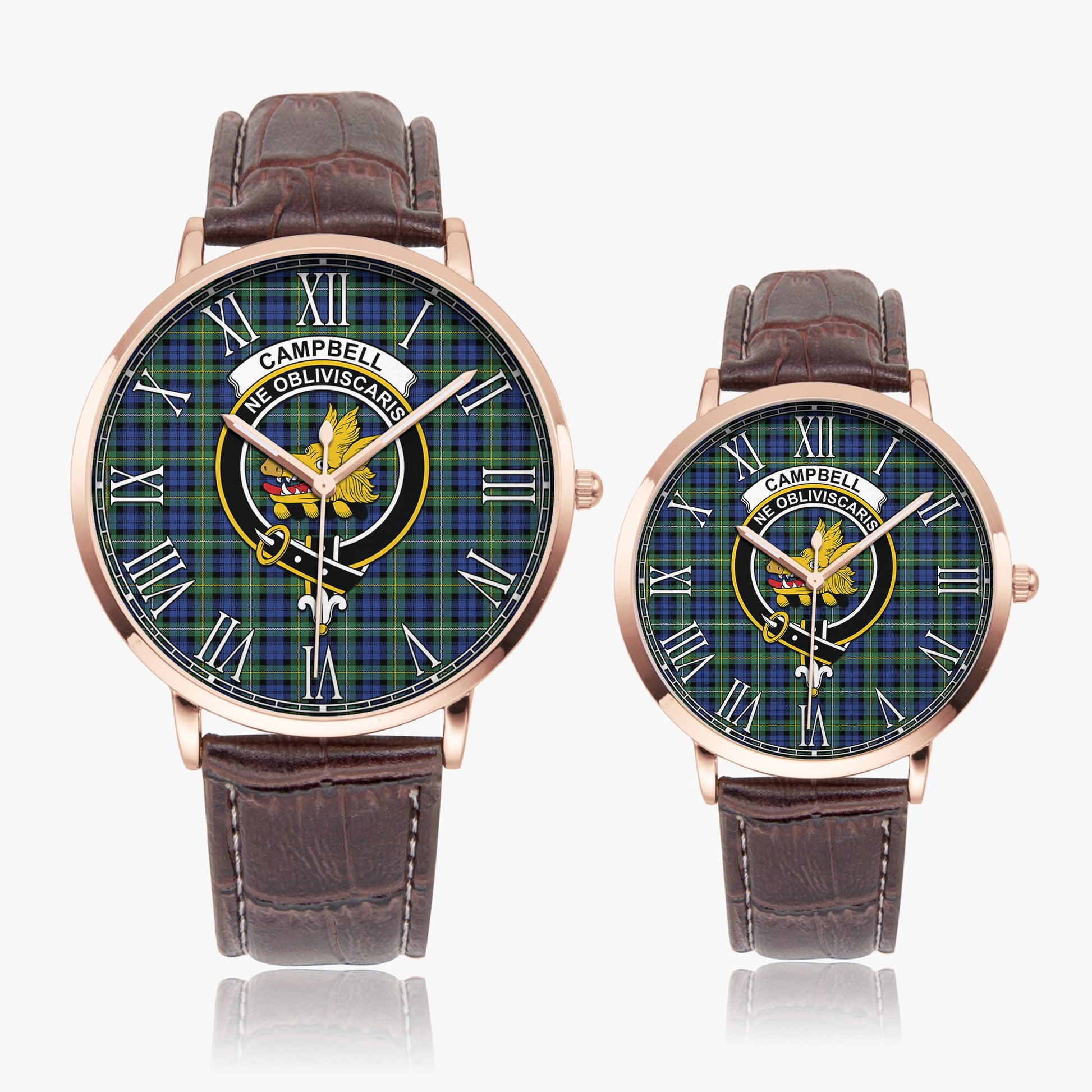 Campbell Argyll Ancient Tartan Family Crest Leather Strap Quartz Watch - Tartanvibesclothing