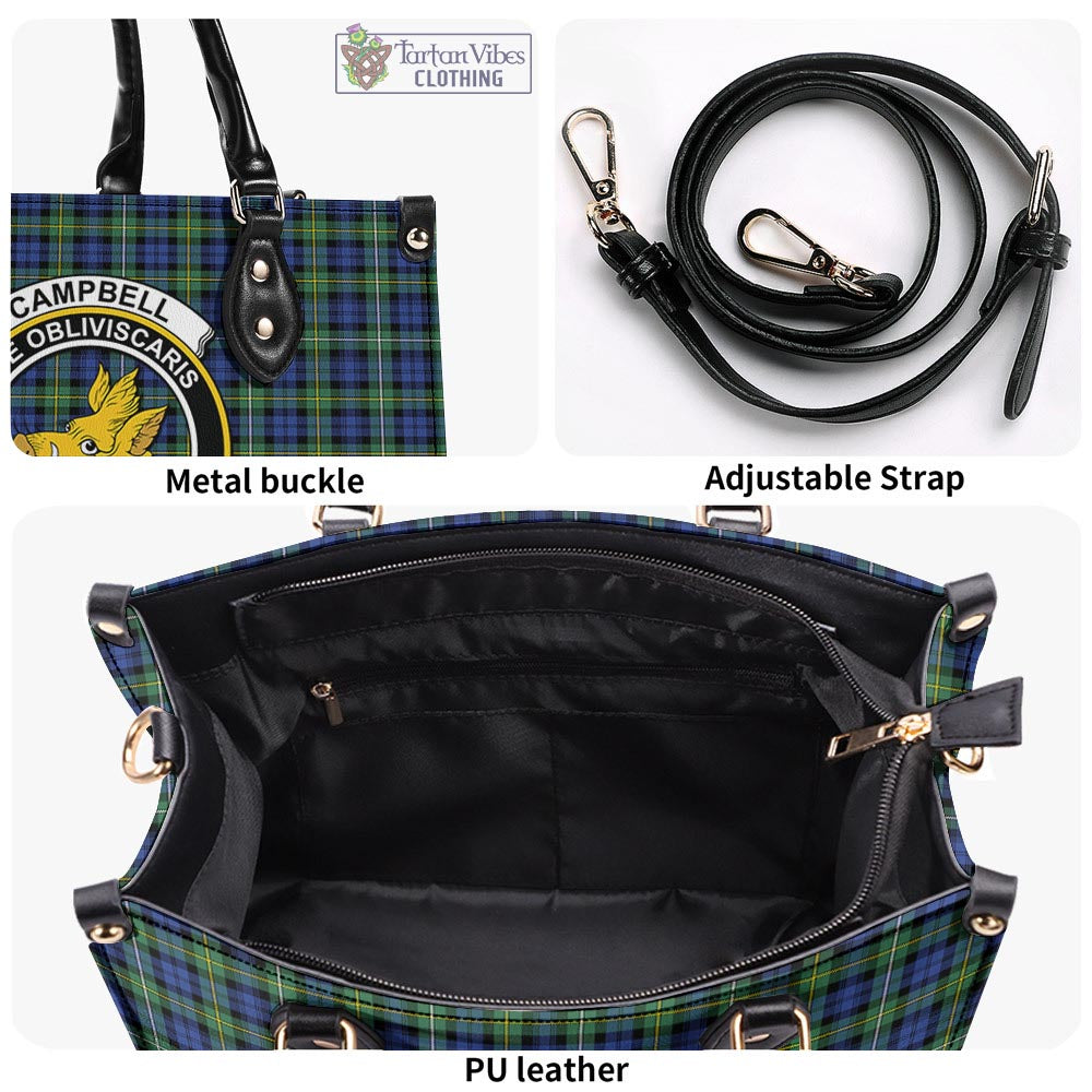 Tartan Vibes Clothing Campbell Argyll Ancient Tartan Luxury Leather Handbags with Family Crest