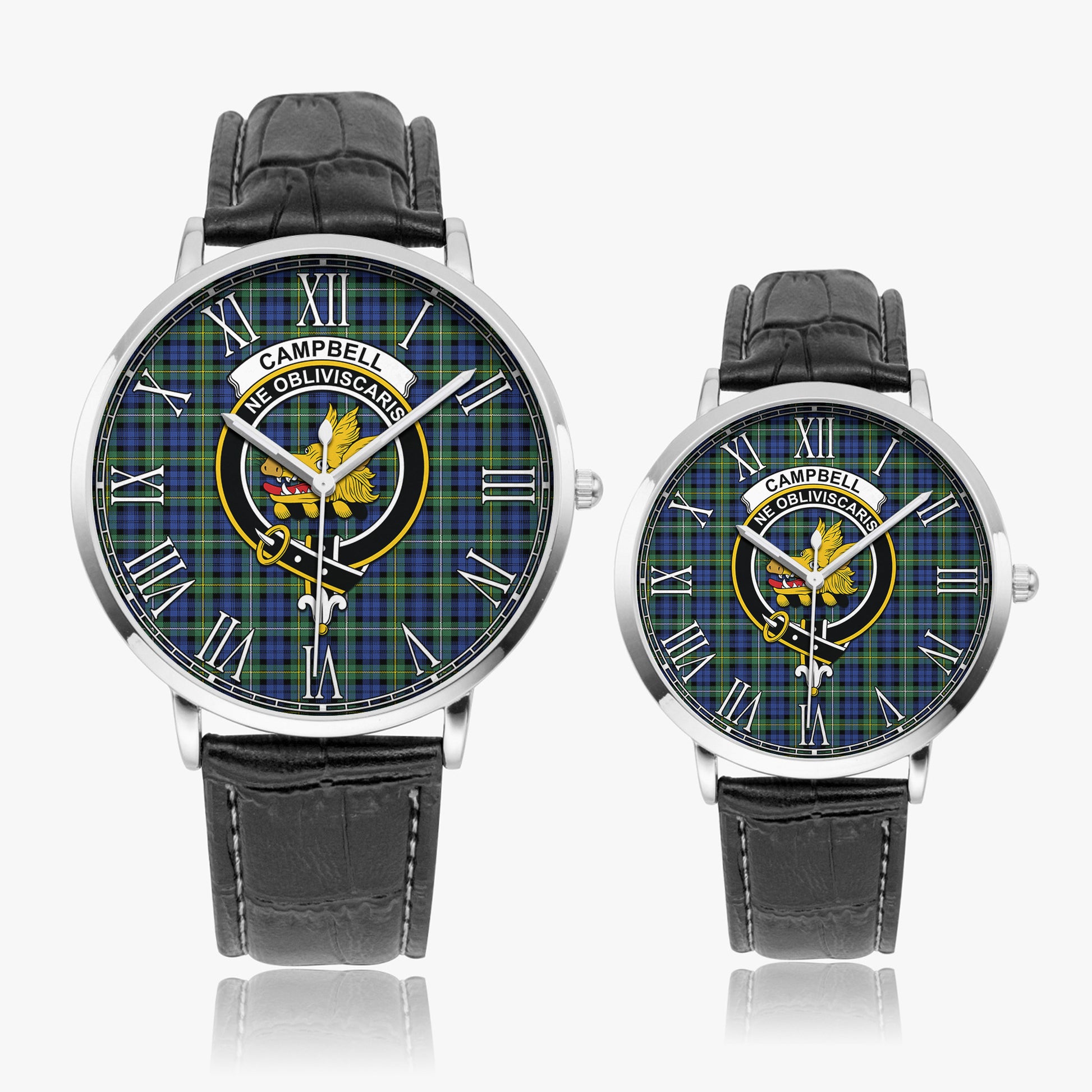 Campbell Argyll Ancient Tartan Family Crest Leather Strap Quartz Watch - Tartanvibesclothing