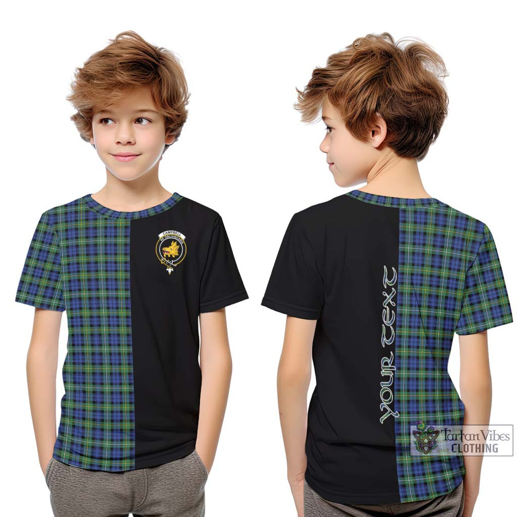 Campbell Argyll Ancient Tartan Kid T-Shirt with Family Crest and Half Of Me Style Youth XL Size14 - Tartanvibesclothing Shop