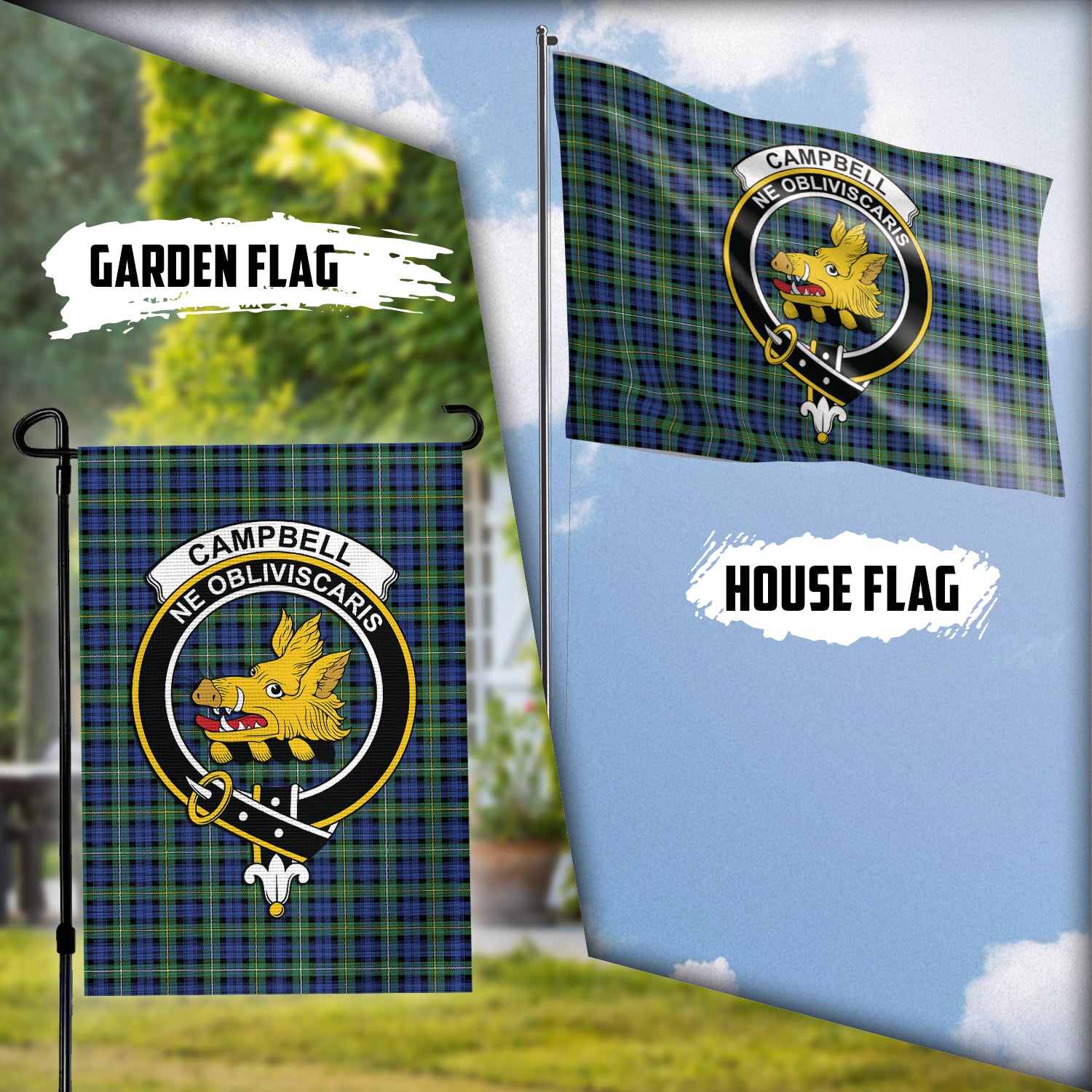 Campbell Argyll Ancient Tartan Flag with Family Crest Garden Flag (Vertical) - Tartan Vibes Clothing