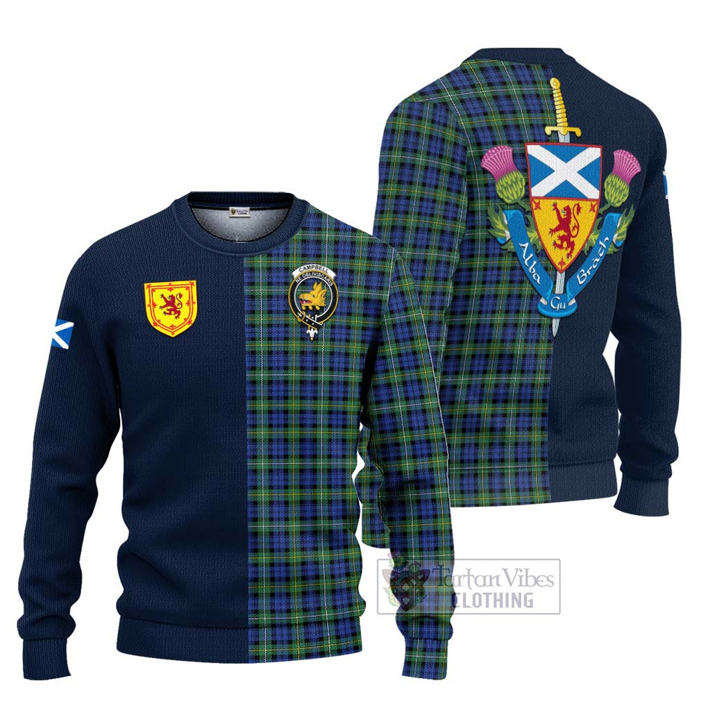 Tartan Vibes Clothing Campbell Argyll Ancient Tartan Knitted Sweater with Scottish Lion Royal Arm Half Style