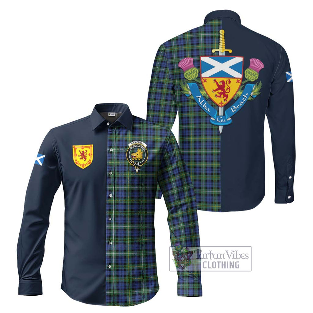 Tartan Vibes Clothing Campbell Argyll Ancient Tartan Long Sleeve Button Shirt with Scottish Lion Royal Arm Half Style