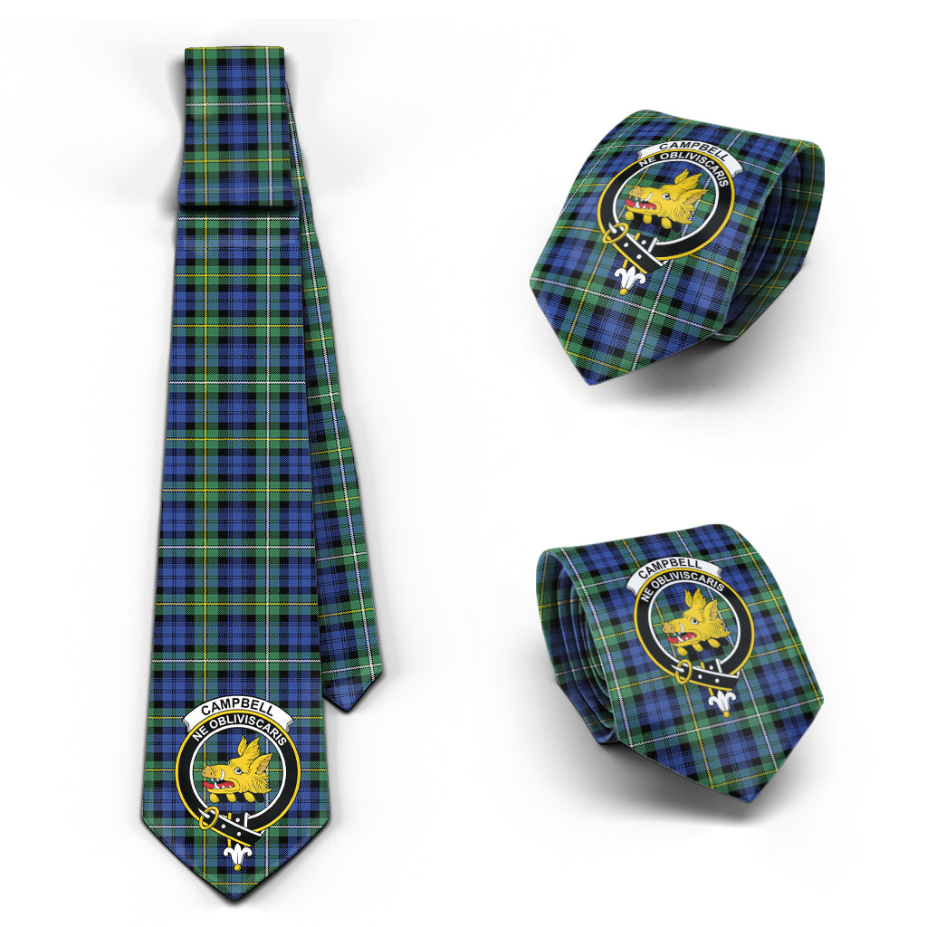 Campbell Argyll Ancient Tartan Classic Necktie with Family Crest Necktie One Size - Tartan Vibes Clothing