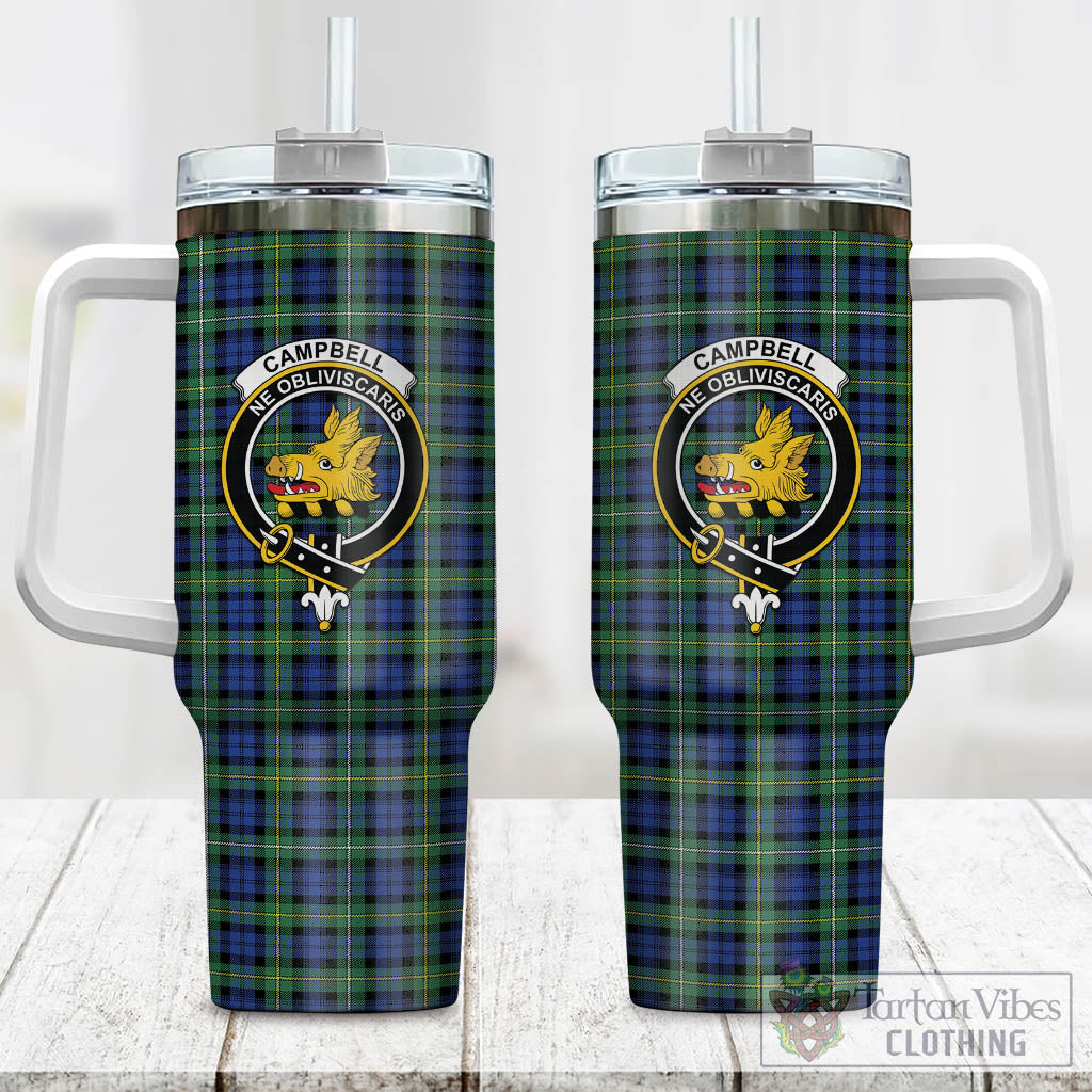 Tartan Vibes Clothing Campbell Argyll Ancient Tartan and Family Crest Tumbler with Handle