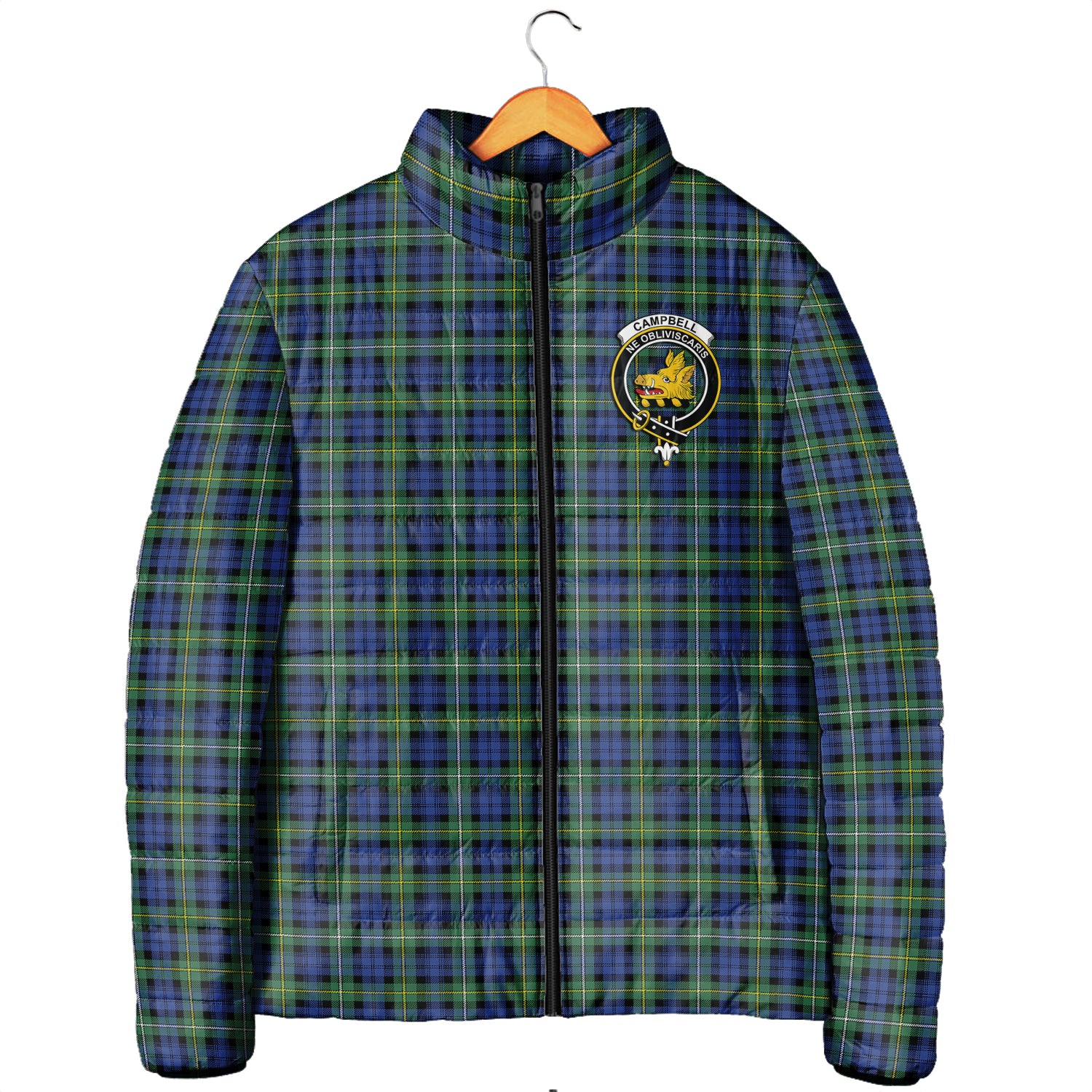 Campbell Argyll Ancient Tartan Padded Jacket with Family Crest Men's Padded Jacket - Tartan Vibes Clothing