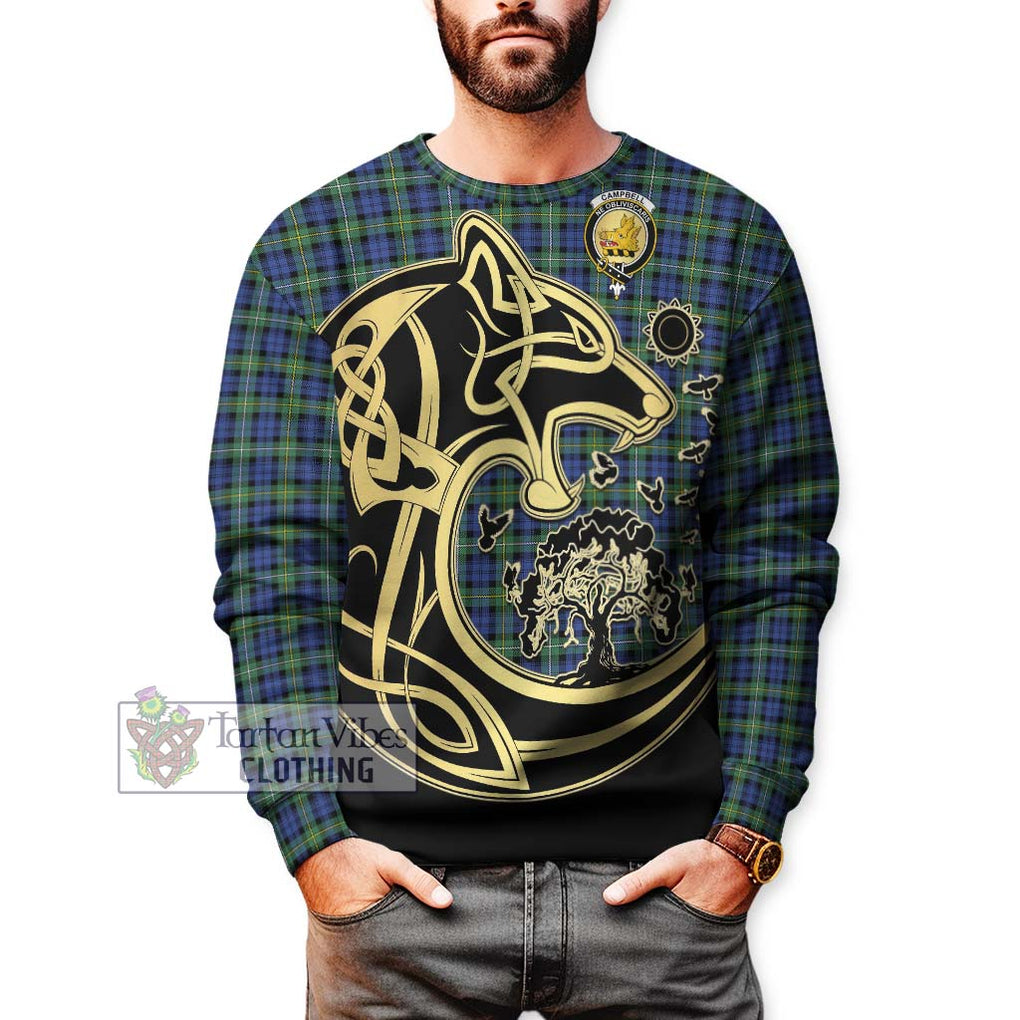 Campbell Argyll Ancient Tartan Sweatshirt with Family Crest Celtic Wolf Style Unisex - Tartan Vibes Clothing