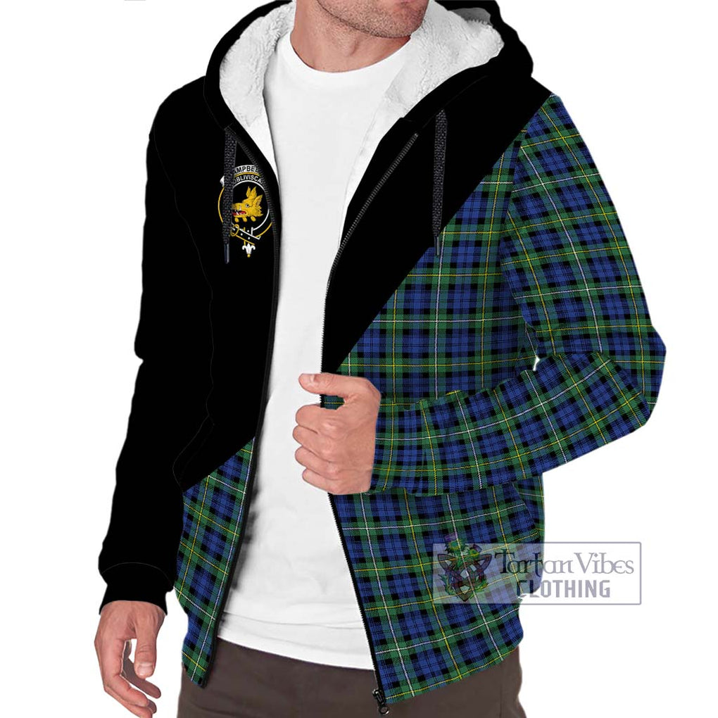 Campbell Argyll Ancient Tartan Sherpa Hoodie with Family Crest and Military Logo Style Unisex S - Tartanvibesclothing Shop