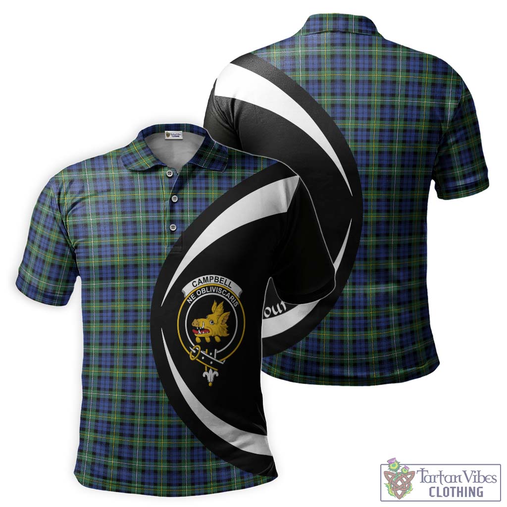 Tartan Vibes Clothing Campbell Argyll Ancient Tartan Men's Polo Shirt with Family Crest Circle Style