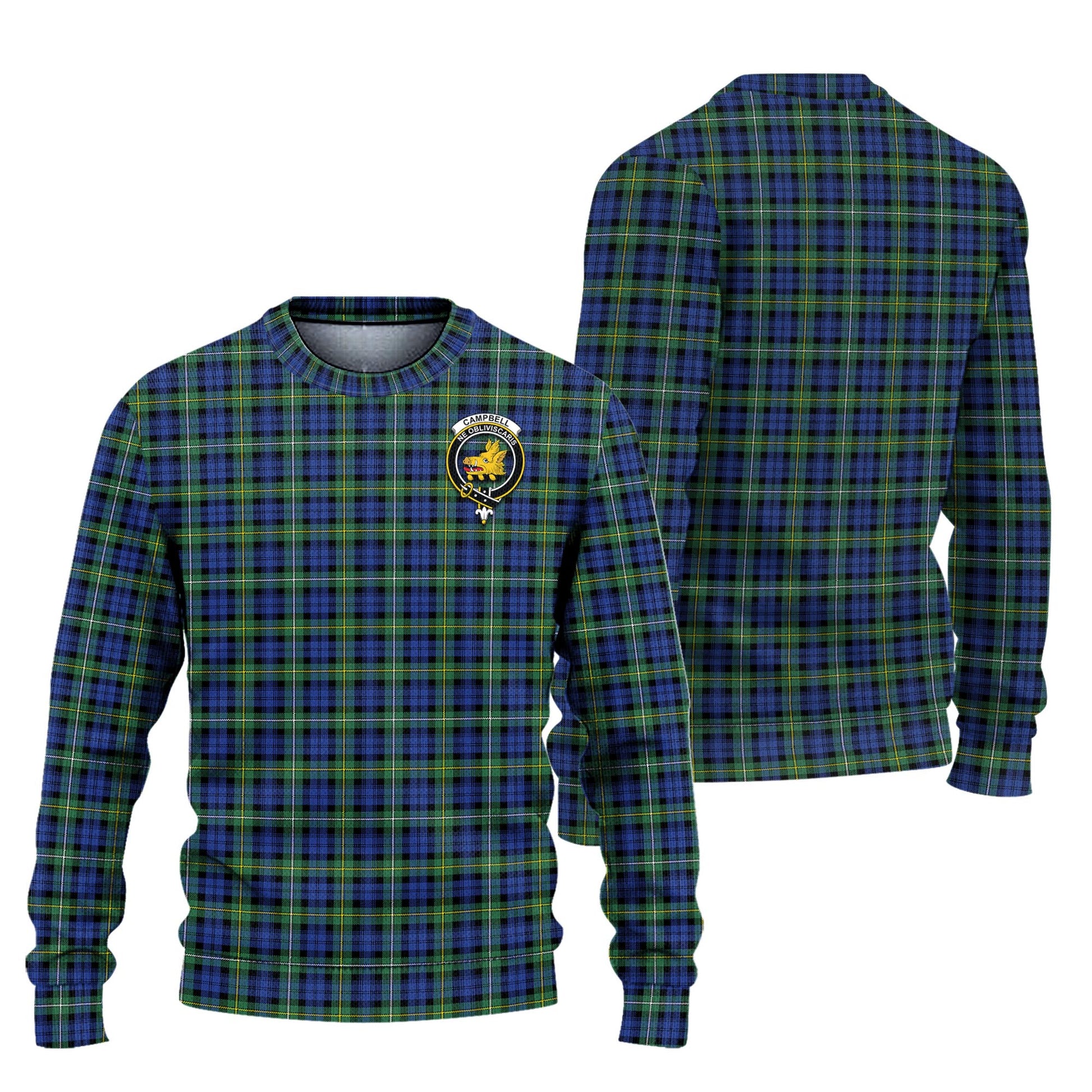 Campbell Argyll Ancient Tartan Knitted Sweater with Family Crest Unisex - Tartanvibesclothing