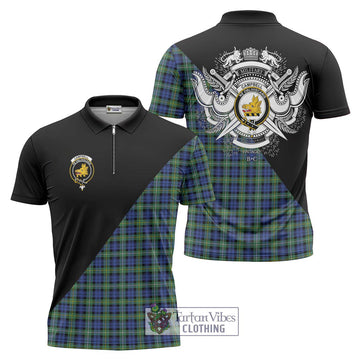 Campbell Argyll Ancient Tartan Zipper Polo Shirt with Family Crest and Military Logo Style